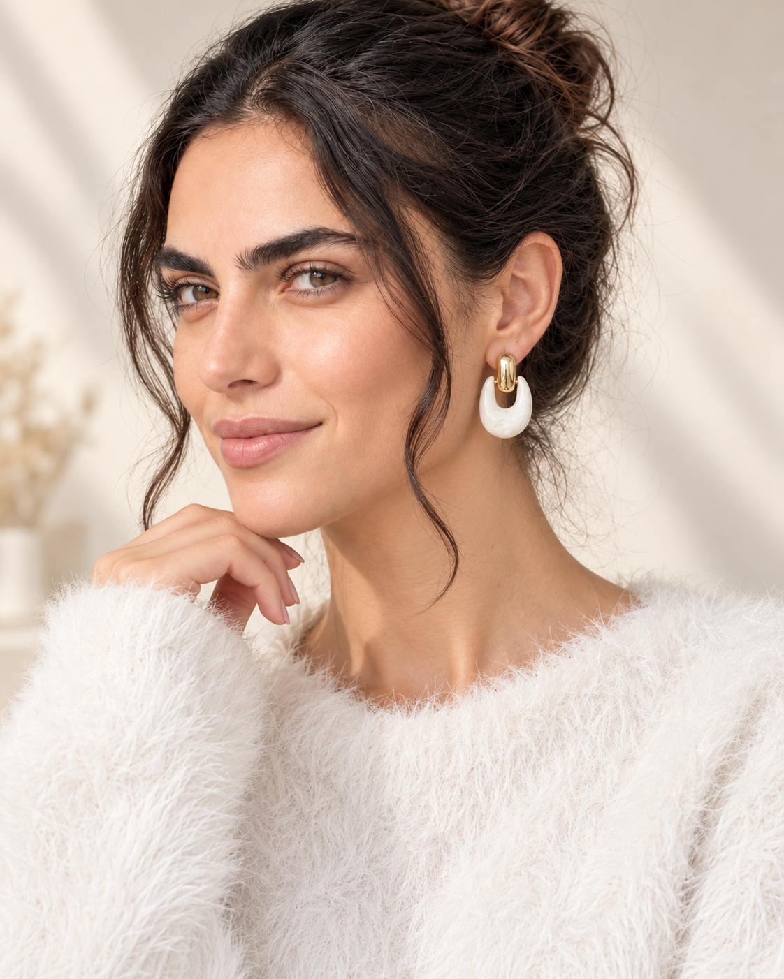 Lune | Krem Sallantılı Küpe