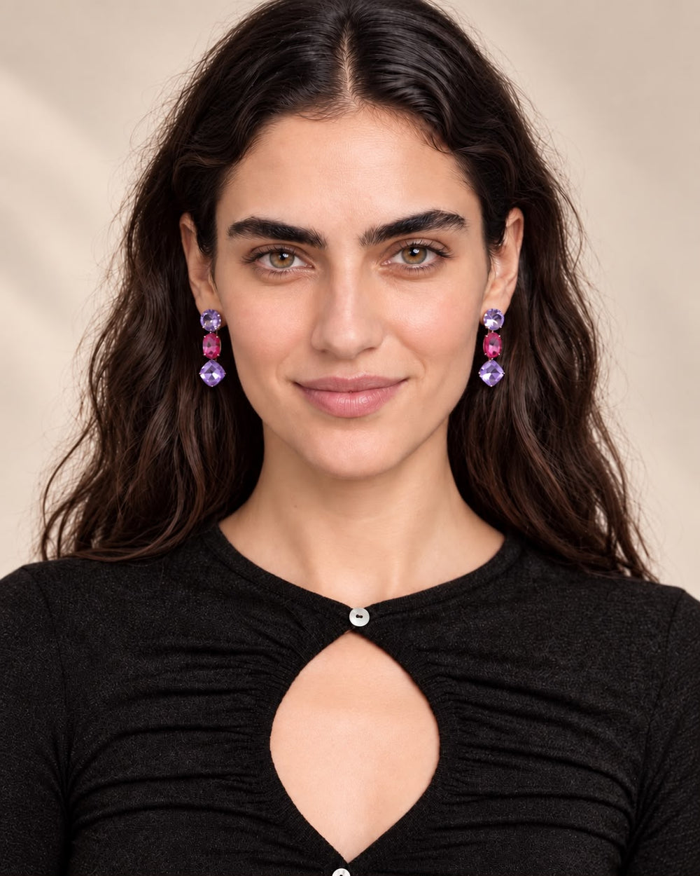 Valse Rose | Pembe Lila Üçlü Sallantılı Küpe