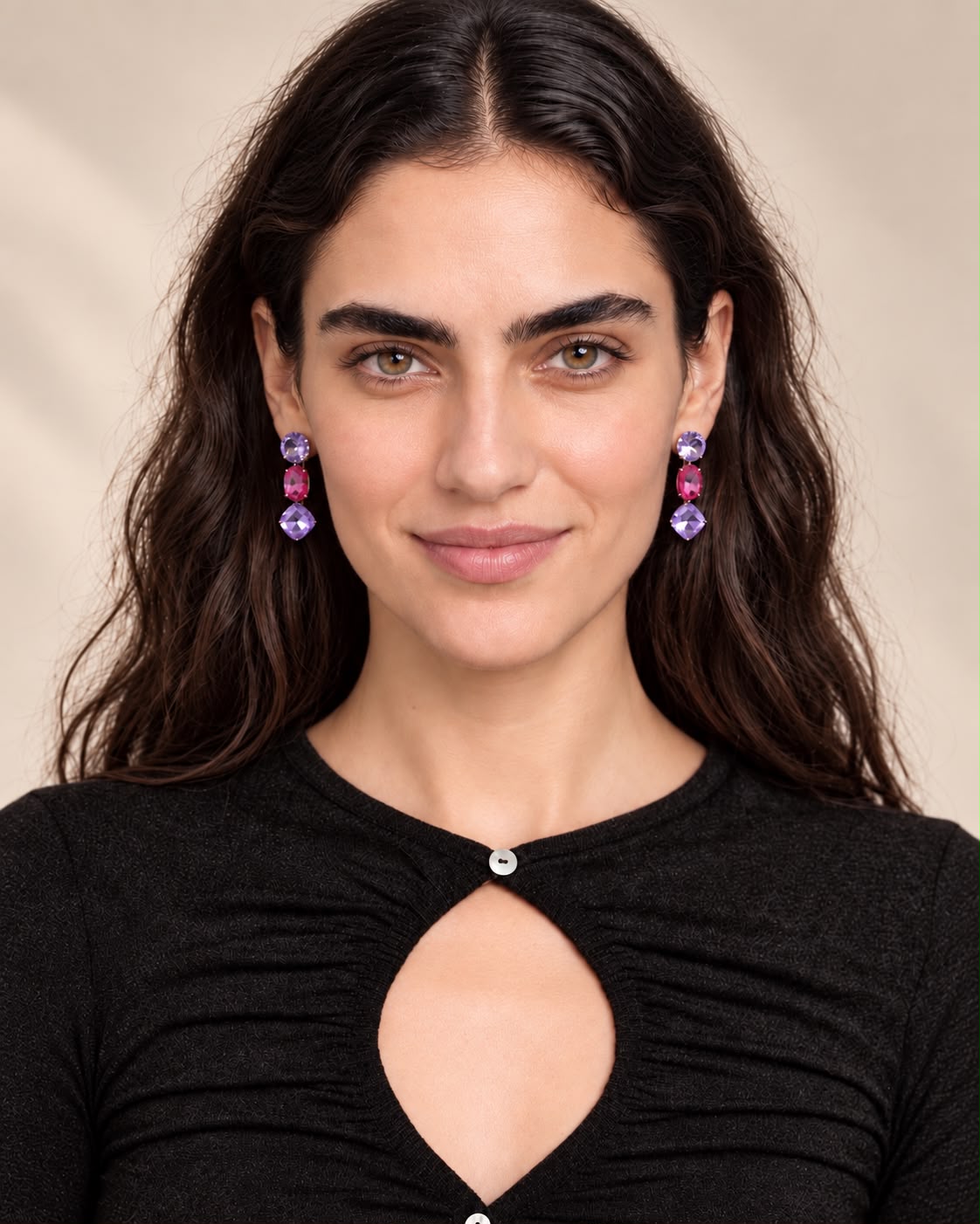 Valse Rose | Pembe Lila Üçlü Sallantılı Küpe