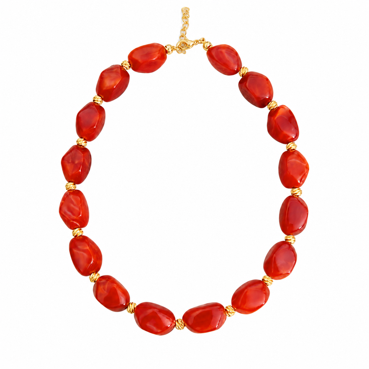 Its Sorte Flamme: turuncu oval boncuklu kolye, beyaz fonda ürün görünümü.